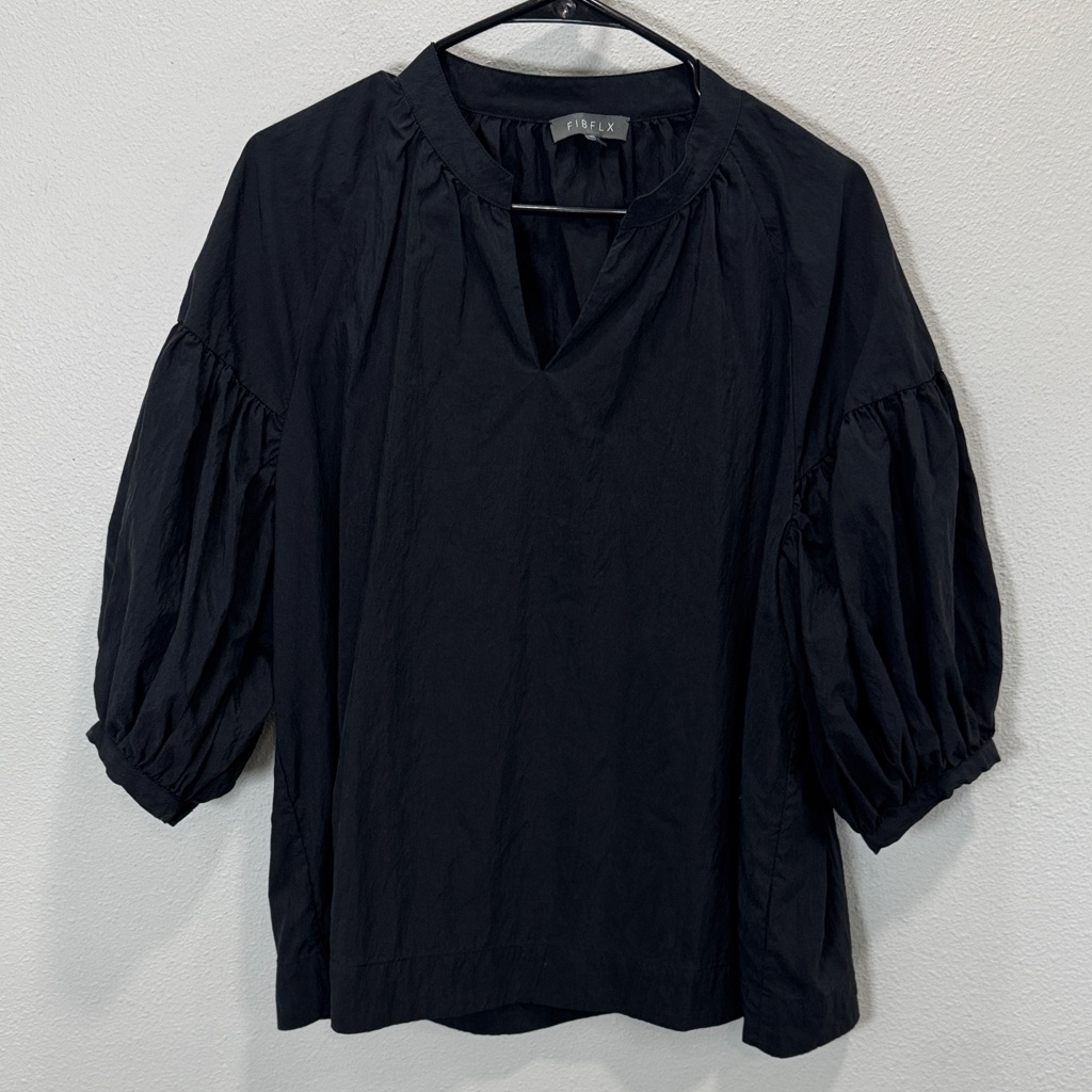Fibflx Collarless V Neck T Shirt With Pleated Sleeves — image 2 of 8